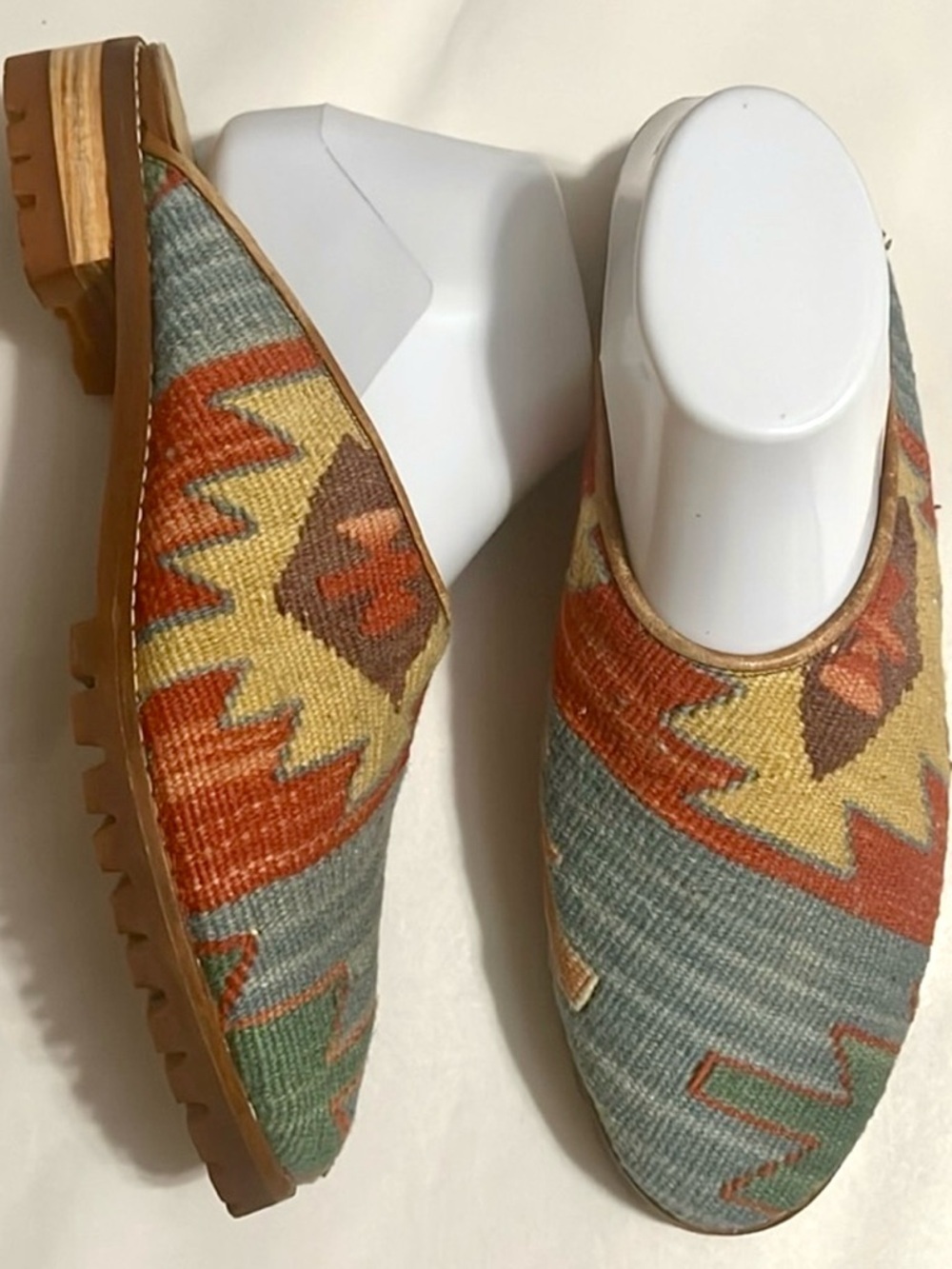 Turkish Kilim Mules Handmade Wool Leather Boho Tribal Artisan Flats
